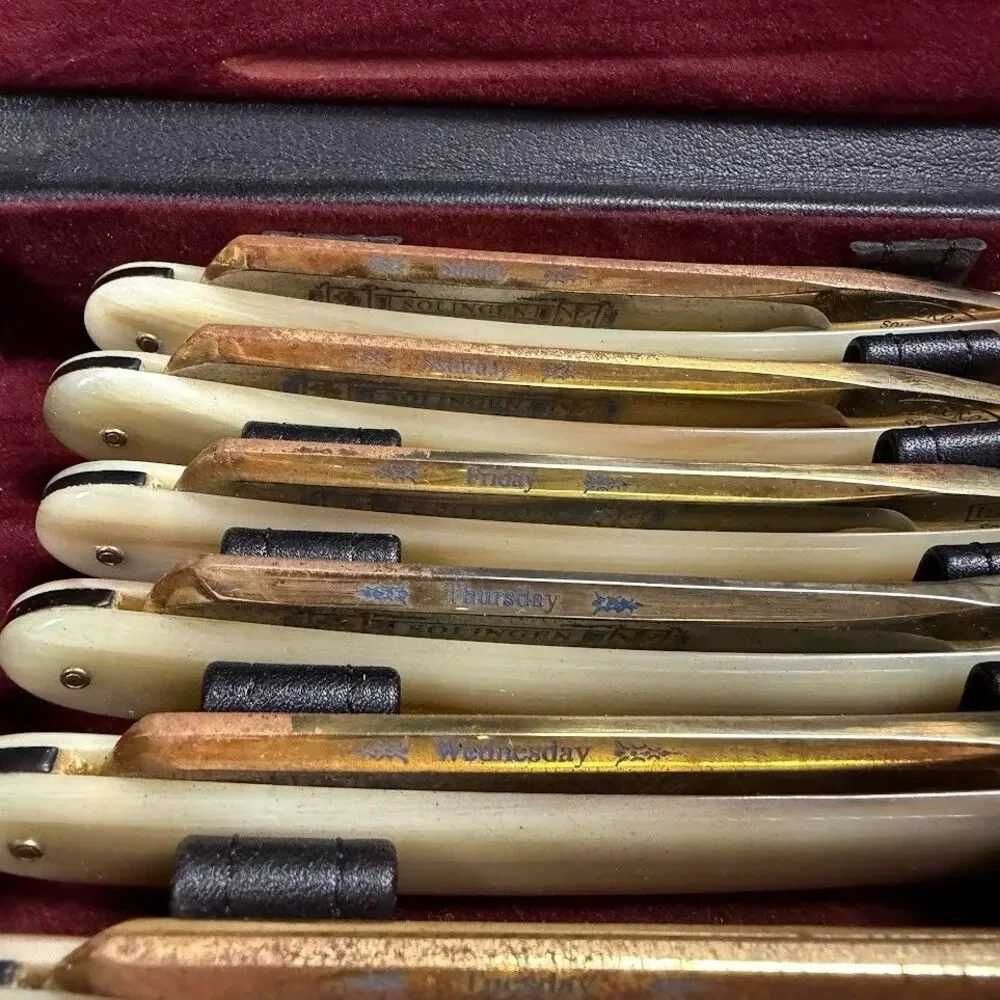 Solingen Wacker Days of the Week Straight Razor Set of 7 Vtg Rust